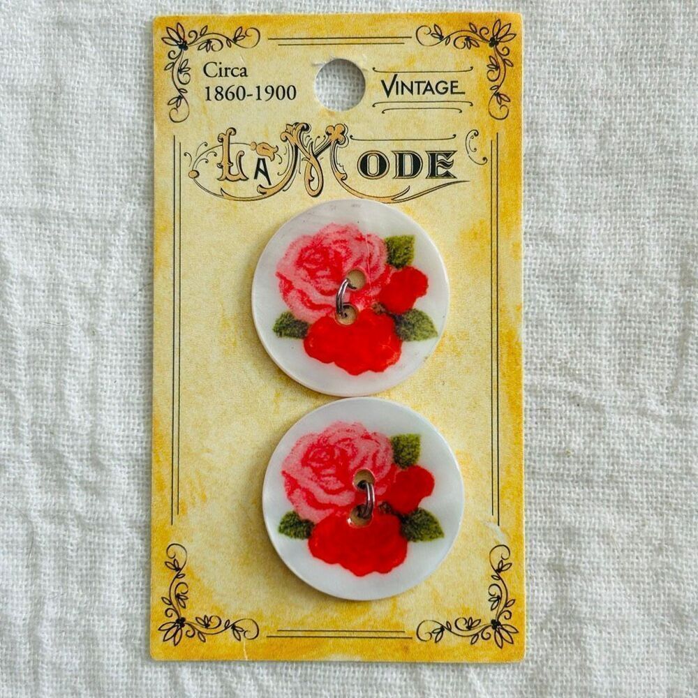 (2) La Mode Vintage Painted Shell Buttons Made in Italy